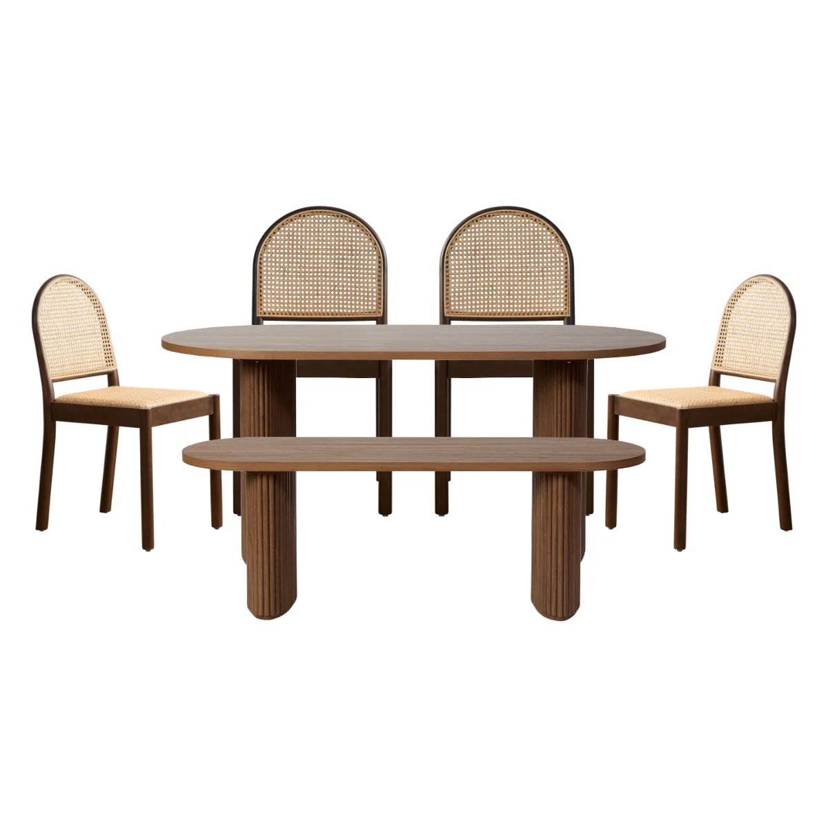 Amara Walnut Table Bench and Mateo Six Piece Dining Set