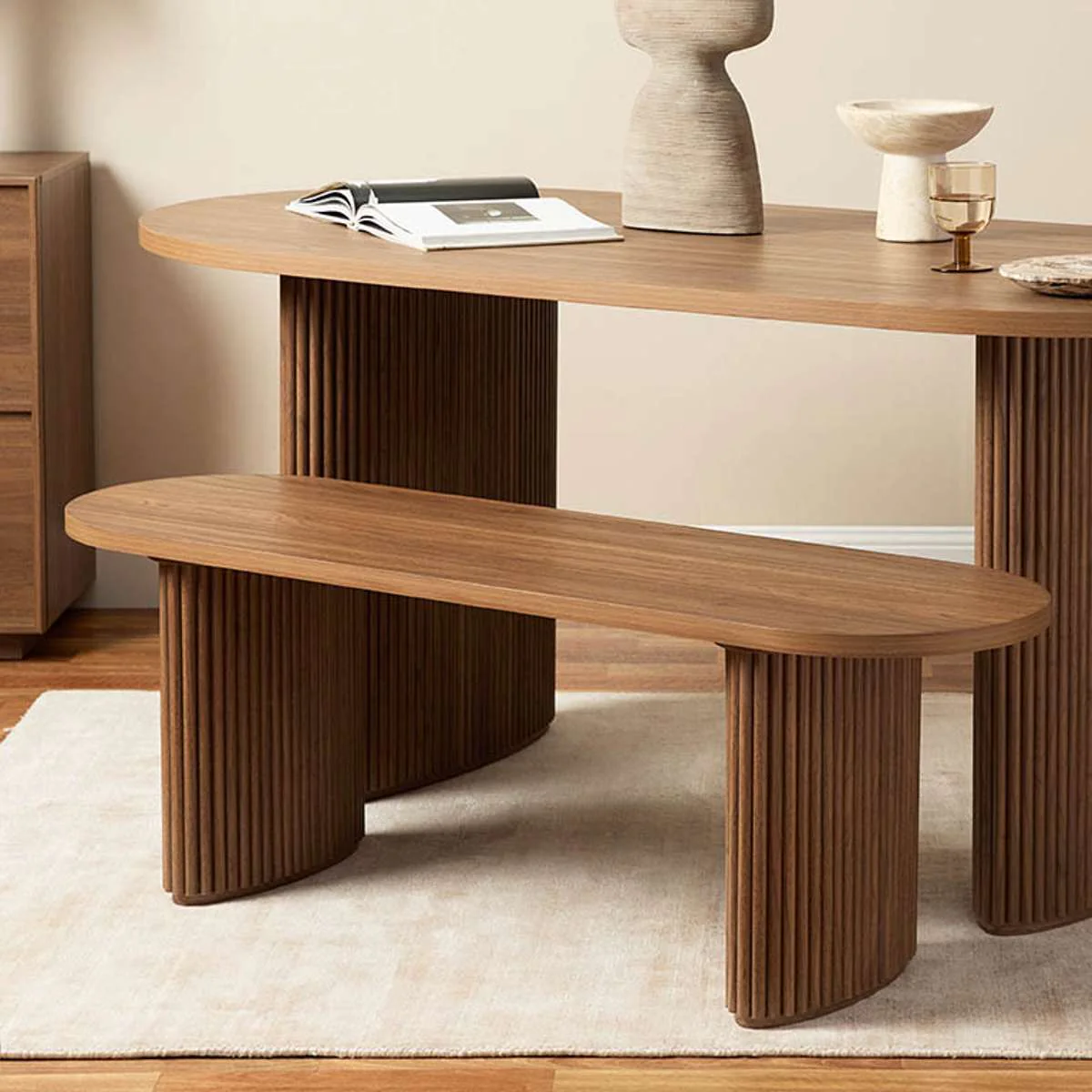 Amara Walnut Table Bench and Mateo Six Piece Dining Set - Image 4