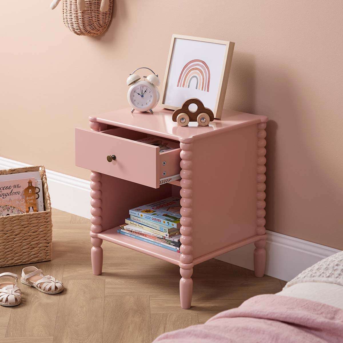 Betti Bobbin One Drawer Bedside Table - Pink - Image 6