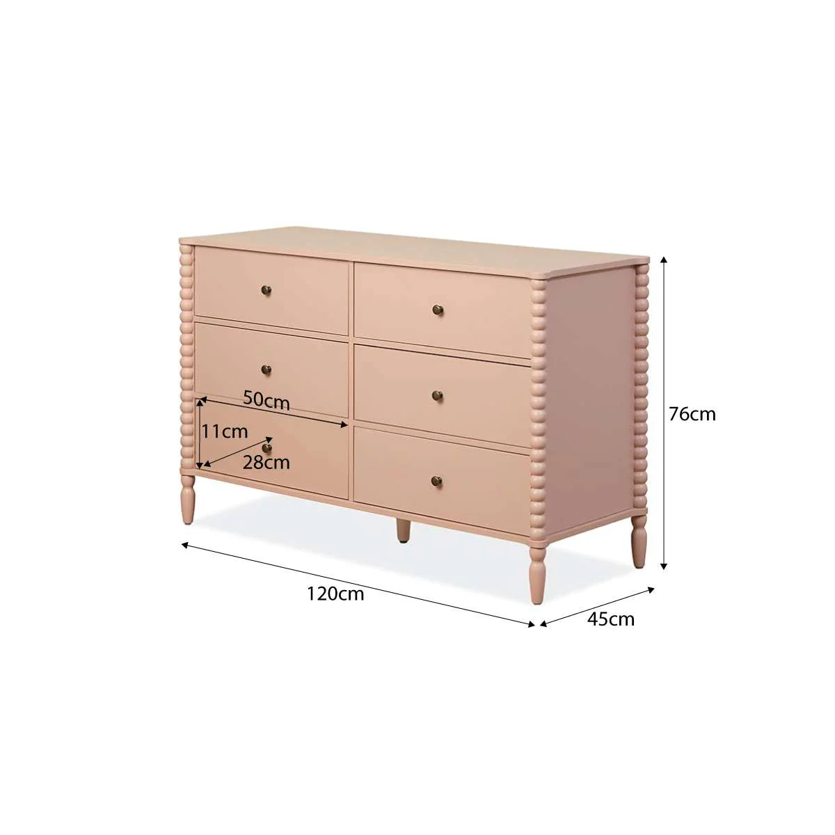 Betti Bobbin Six Drawer - Pink - Image 10