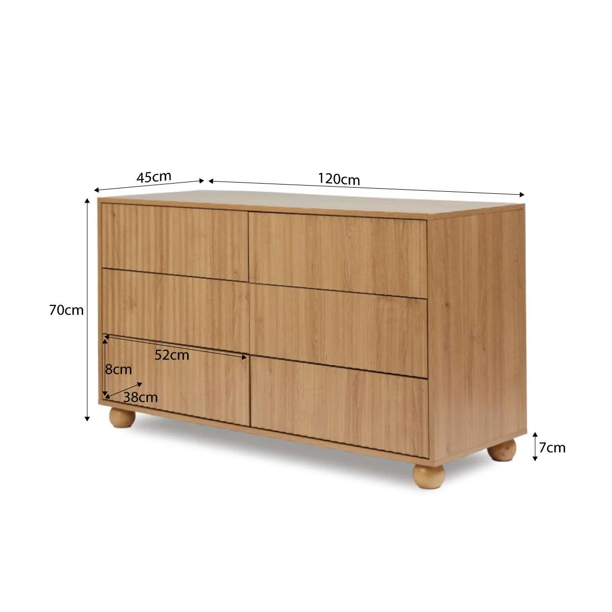 Deven Ball Feet Six Drawer - Natural - Image 10