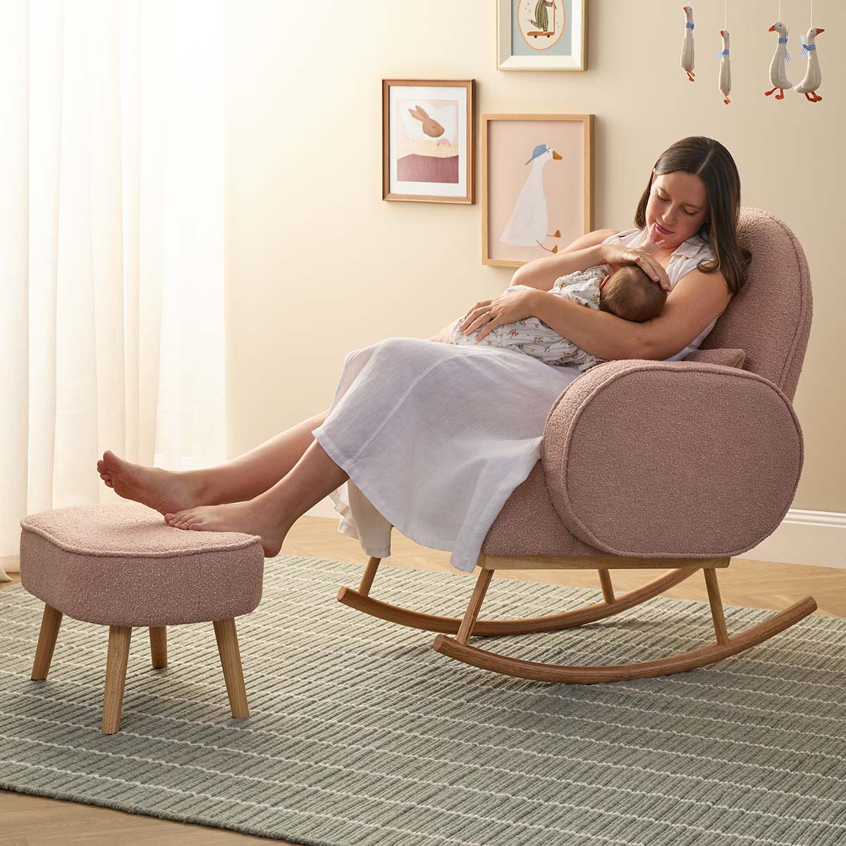 Buddy 2-in-1 Rocking Chair and Stool Bundle - Blush