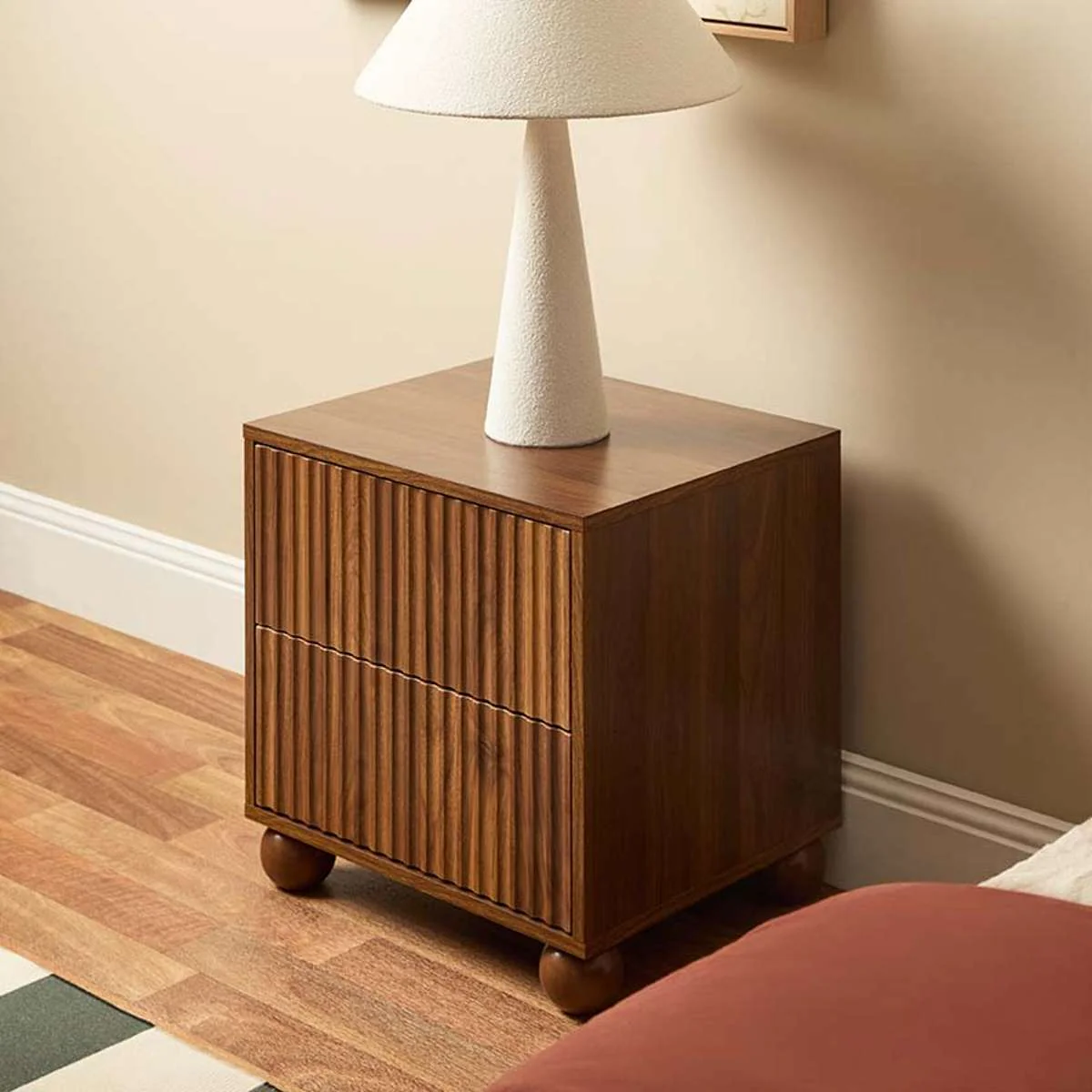 Deven Ball Feet Bedside Table - Walnut - Image 3