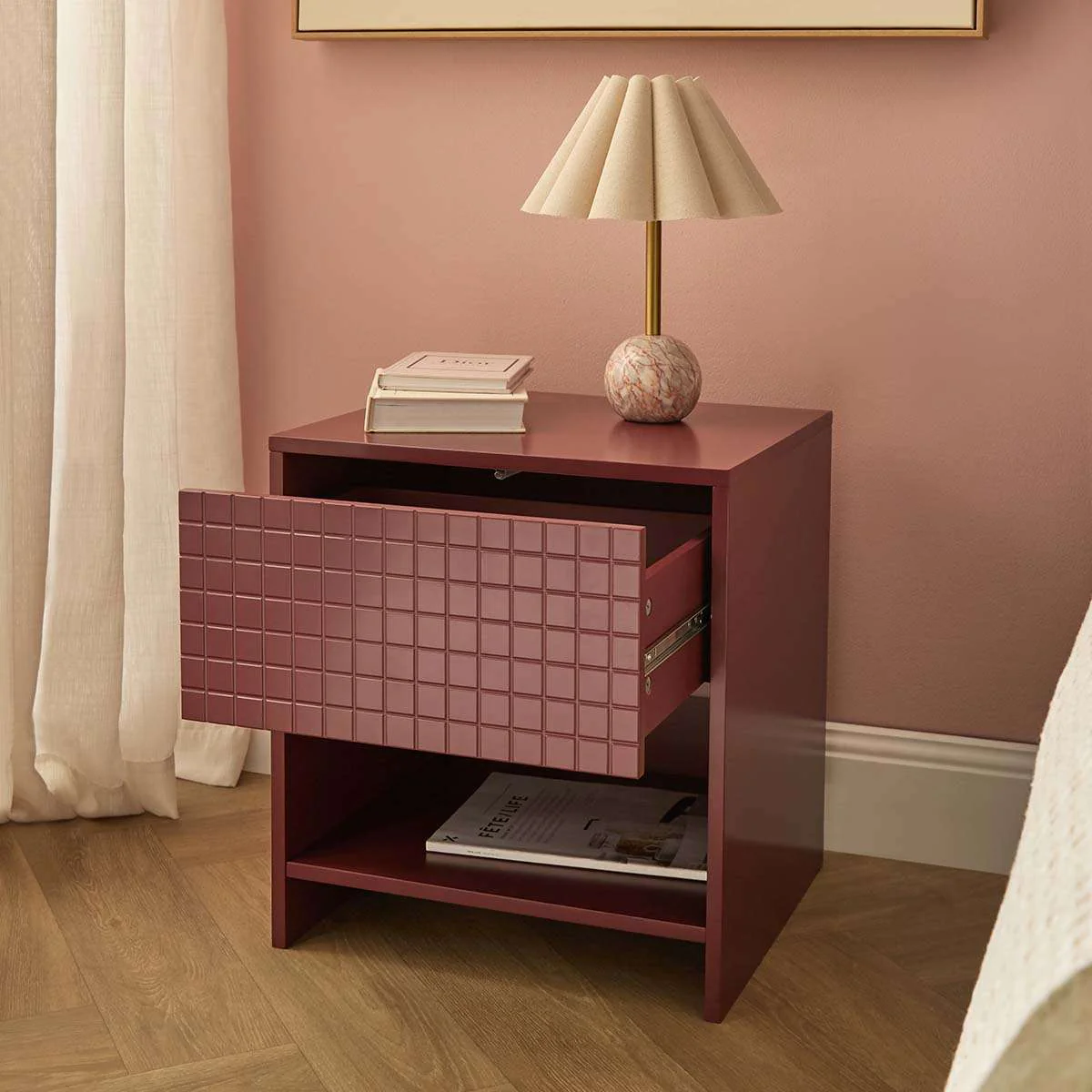 Drew Checkerboard Bedside Table - Shiraz - Image 3