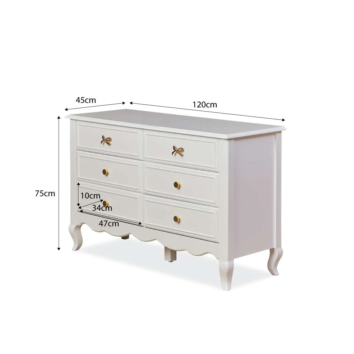 Emmeline Six Drawer with Bows - White - Image 11