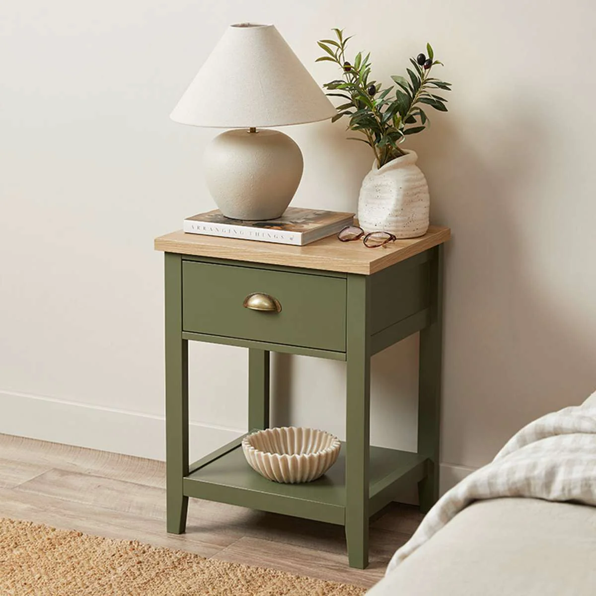 Hastings Bedside Table - Olive Green/Natural - Image 3