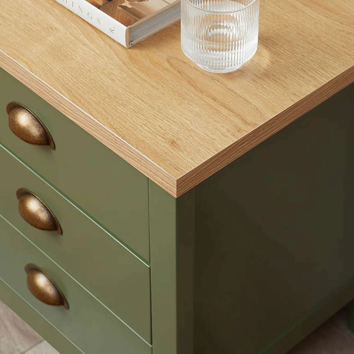 Hastings Three Drawer Bedside Table - Olive Green/Natural - Image 6