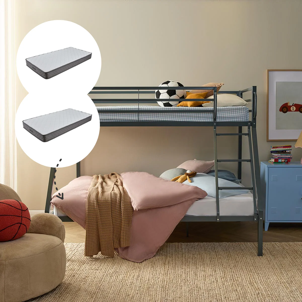 Lacie Triple Bunk Steel + Mattress Bundle