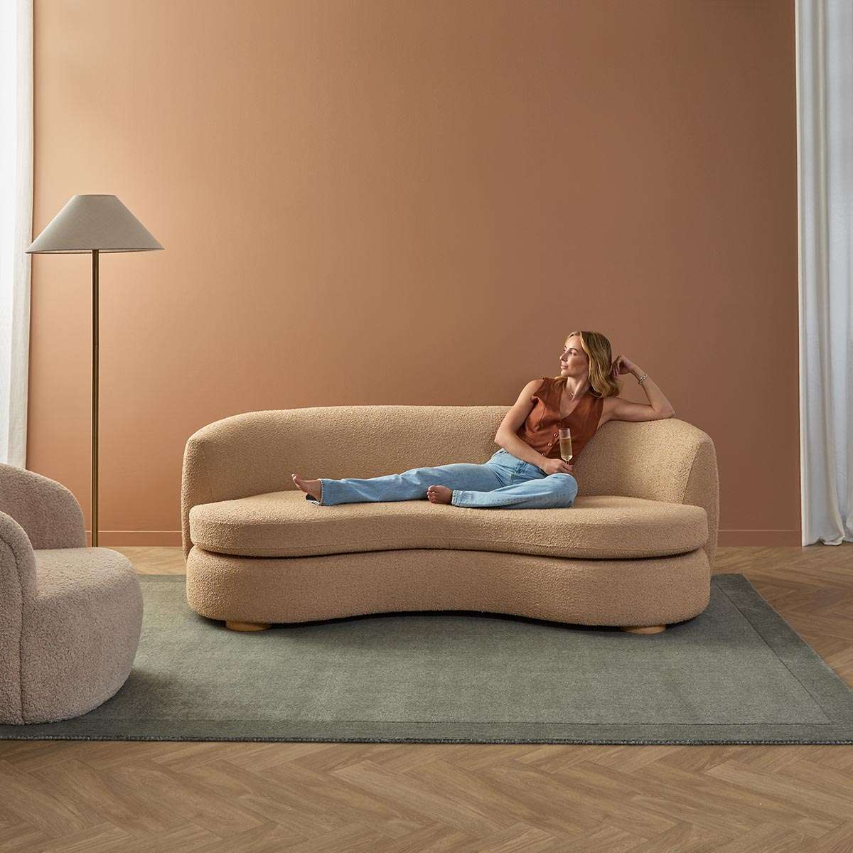 Lyle Pebble 2.5 Seater Sofa - Caramel Boucle - Image 7