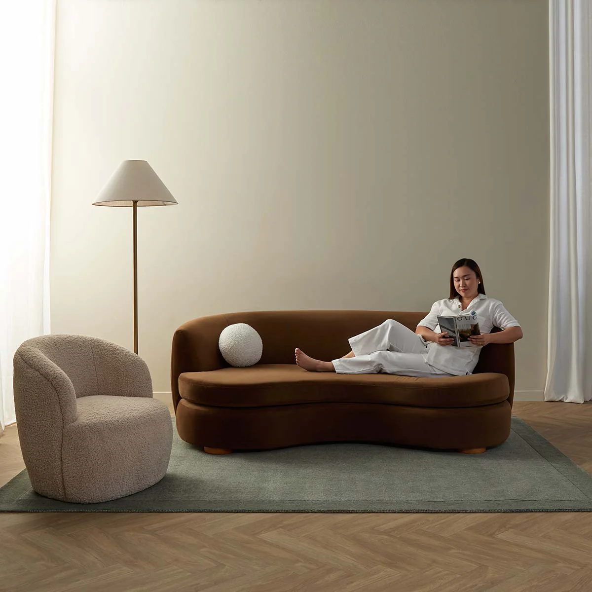 Lyle Pebble 2.5 Seater Sofa - Chocolate Velvet