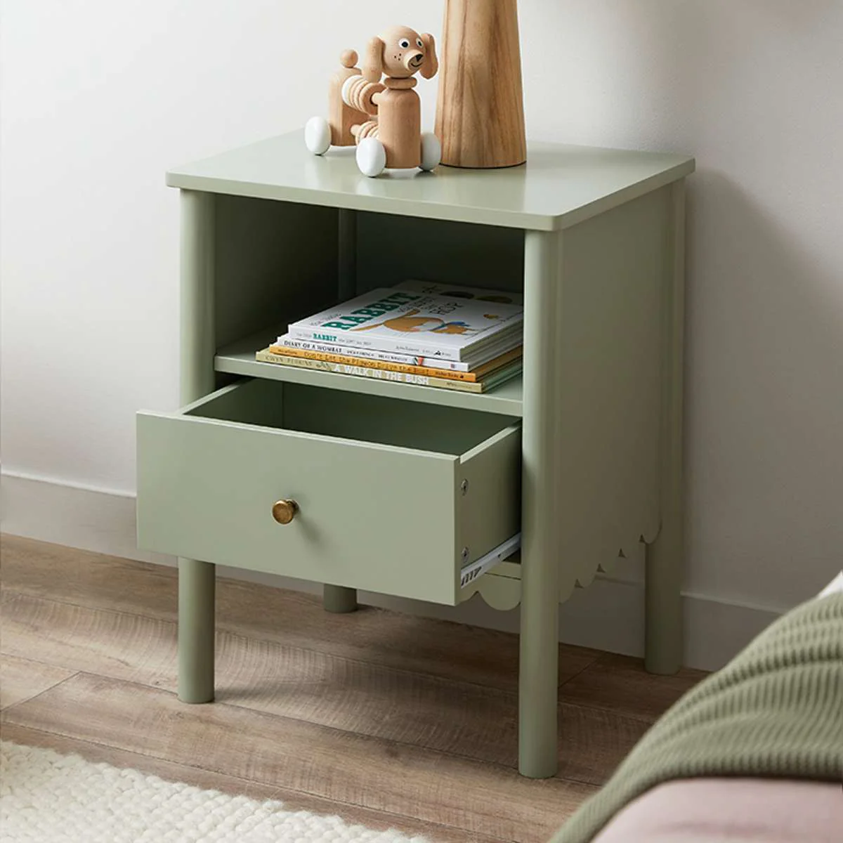 Maisie Scalloped Bedside Table - Sage Green - Image 4