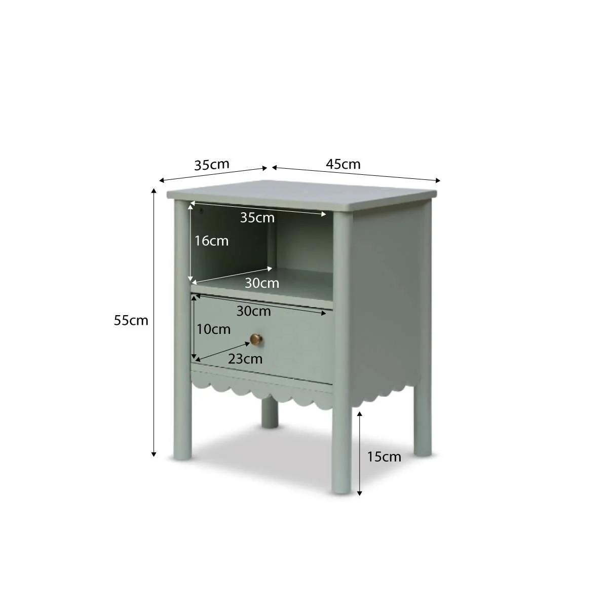 Maisie Scalloped Bedside Table - Sage Green - Image 9