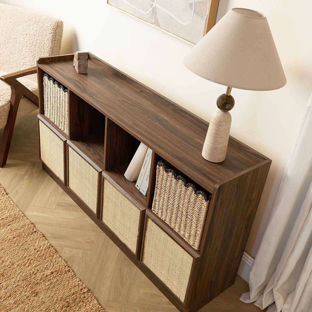 Noosa Rattan Cube Storage Bookcase  - Walnut - Image 3