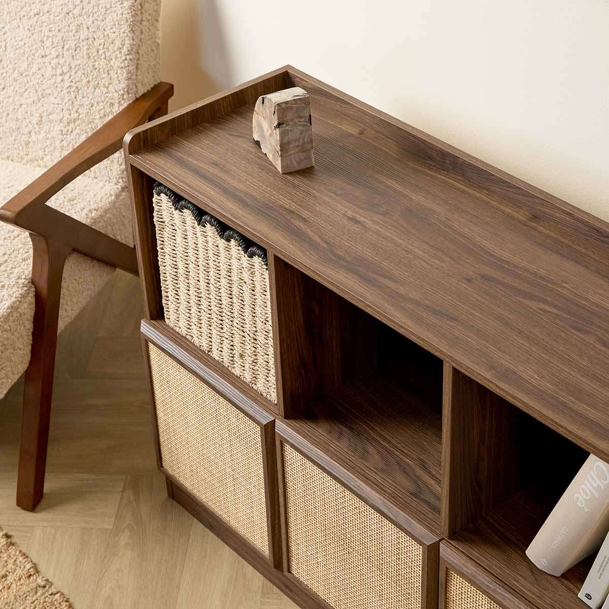 Noosa Rattan Cube Storage Bookcase  - Walnut - Image 4