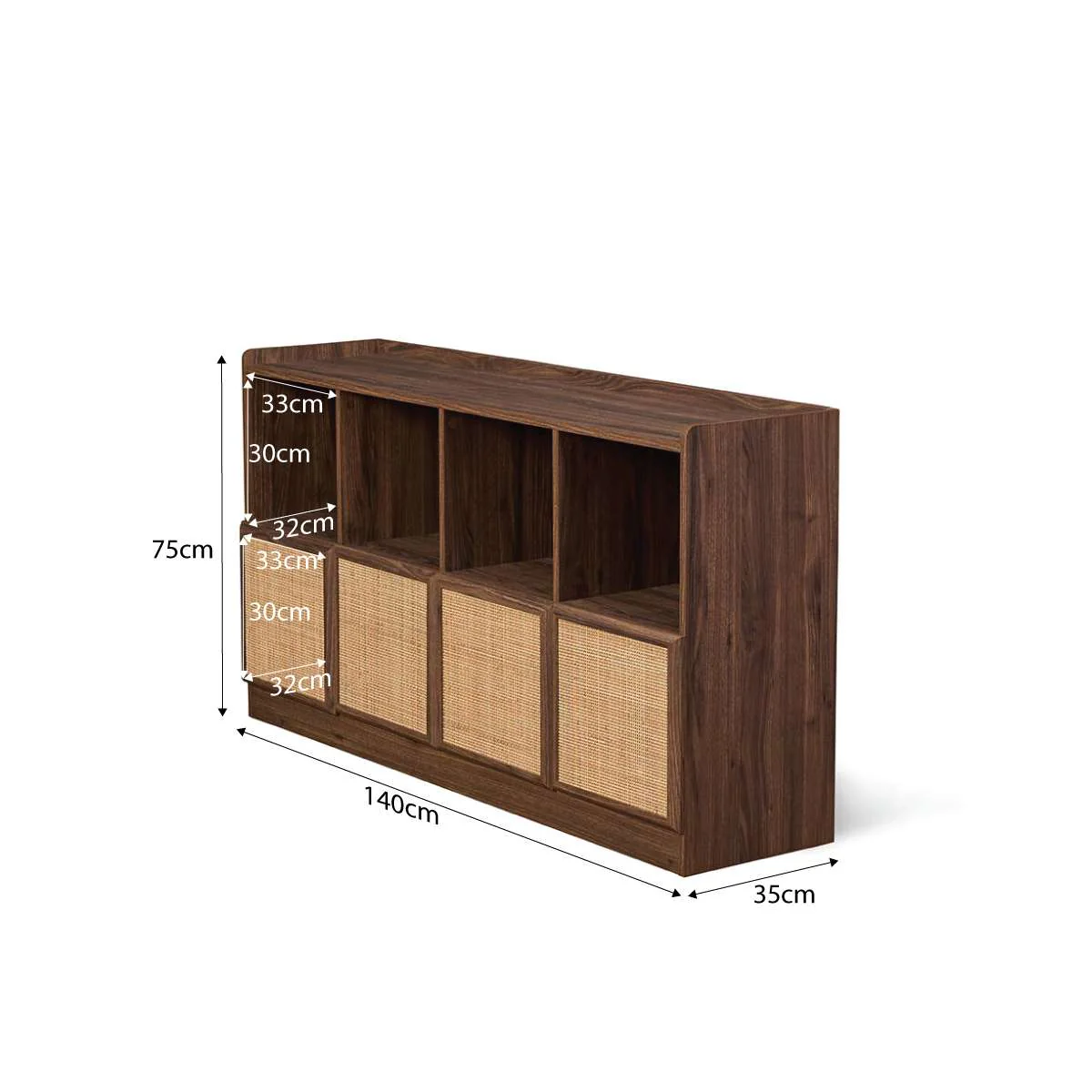 Noosa Rattan Cube Storage Bookcase  - Walnut - Image 7