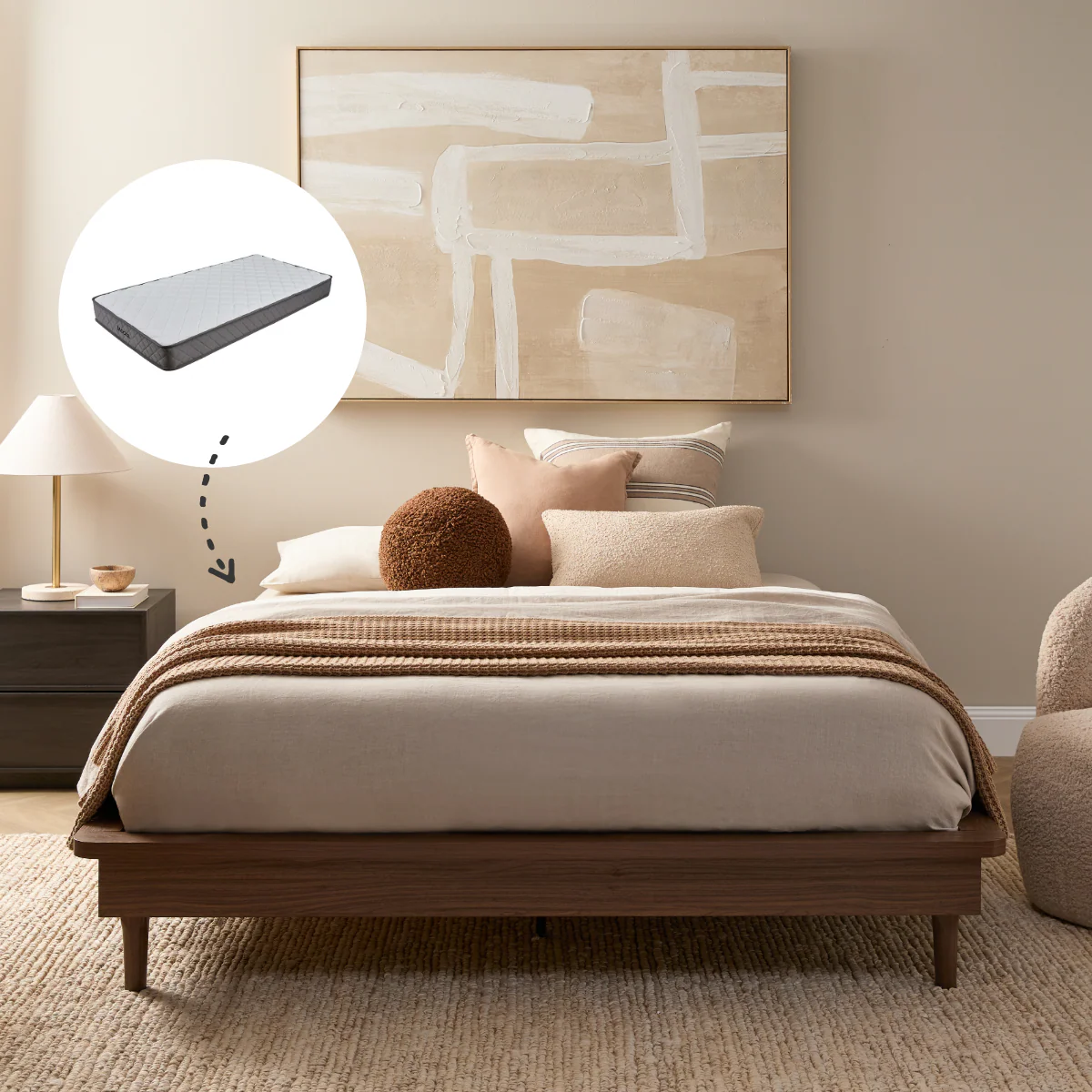 Queen Bed Base Walnut and Vale Queen Mattress Bundle