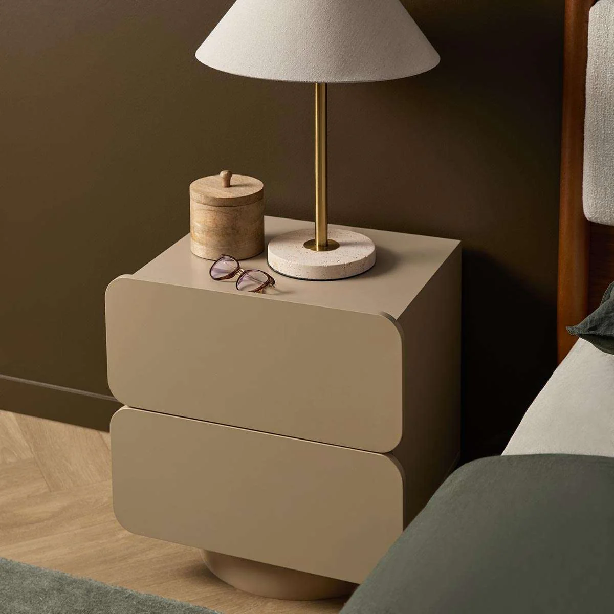 Robbie Two Drawer Bedside Table - Stone - Image 2