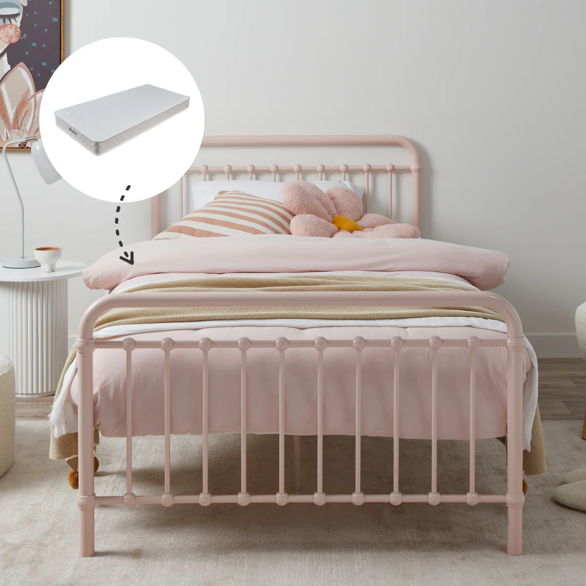 Sonata King Single Bed Pink + Mattress Bundle