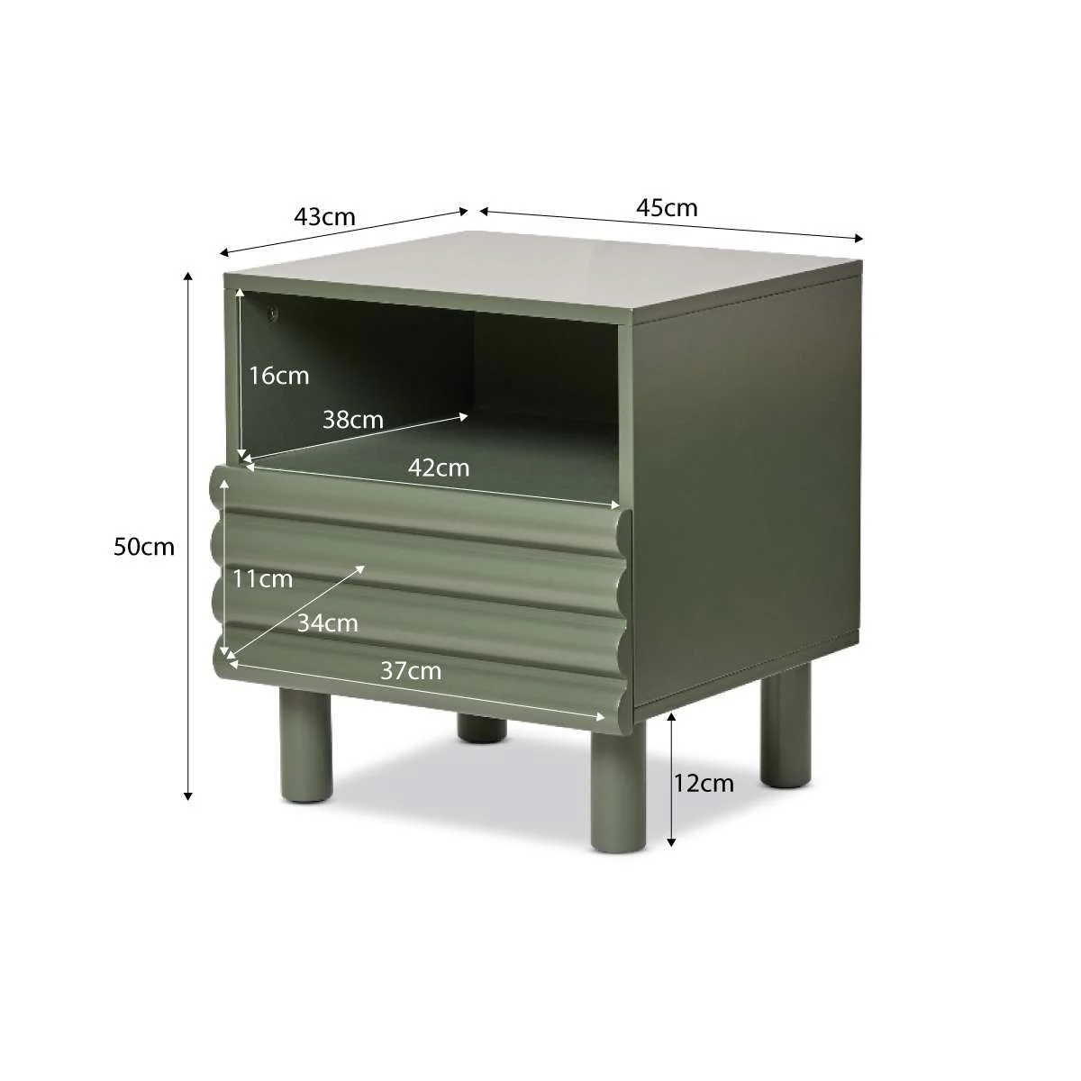 Theodore Ribbed Bedside Table - Green - Image 8