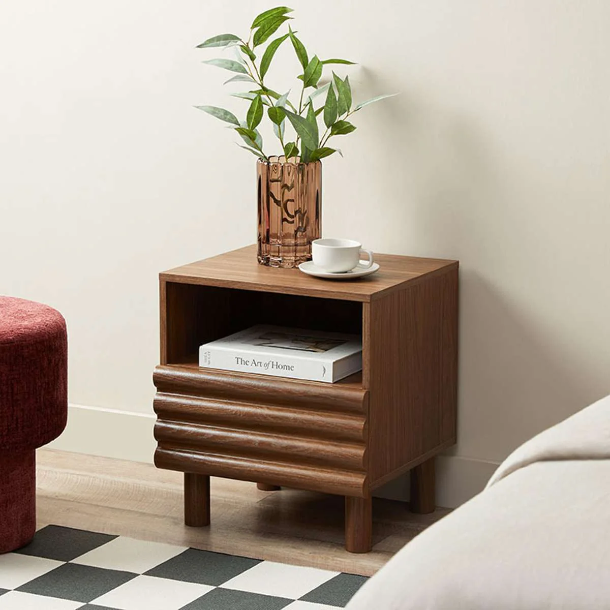 Theodore Ribbed Bedside Table - Walnut - Image 3