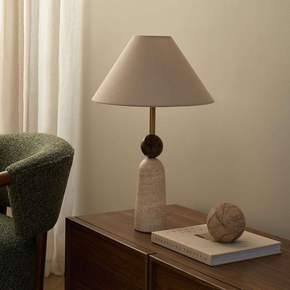 Travertine and Marble Table Lamp - Image 2